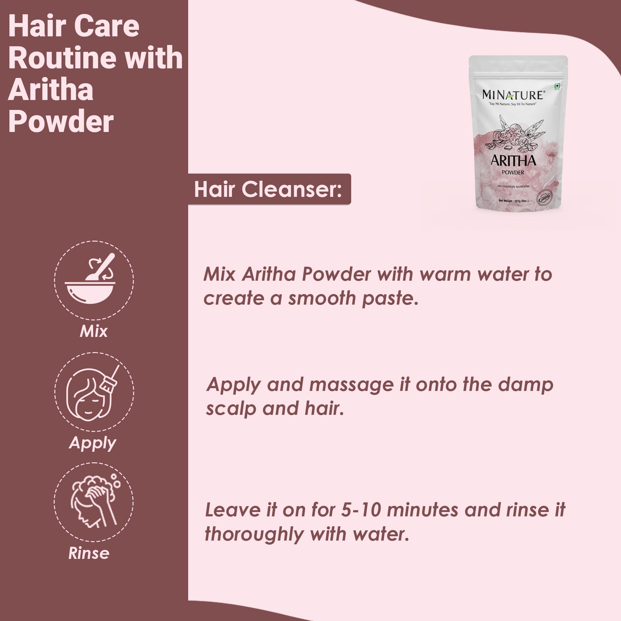 mi nature Aritha (Sapindus Laurifolia) Powder/Soap Nut Powder - USDA NOP Certified Organic Hair Conditioner for Silky Hair from India (227g / 1/2 lb) - Image 5